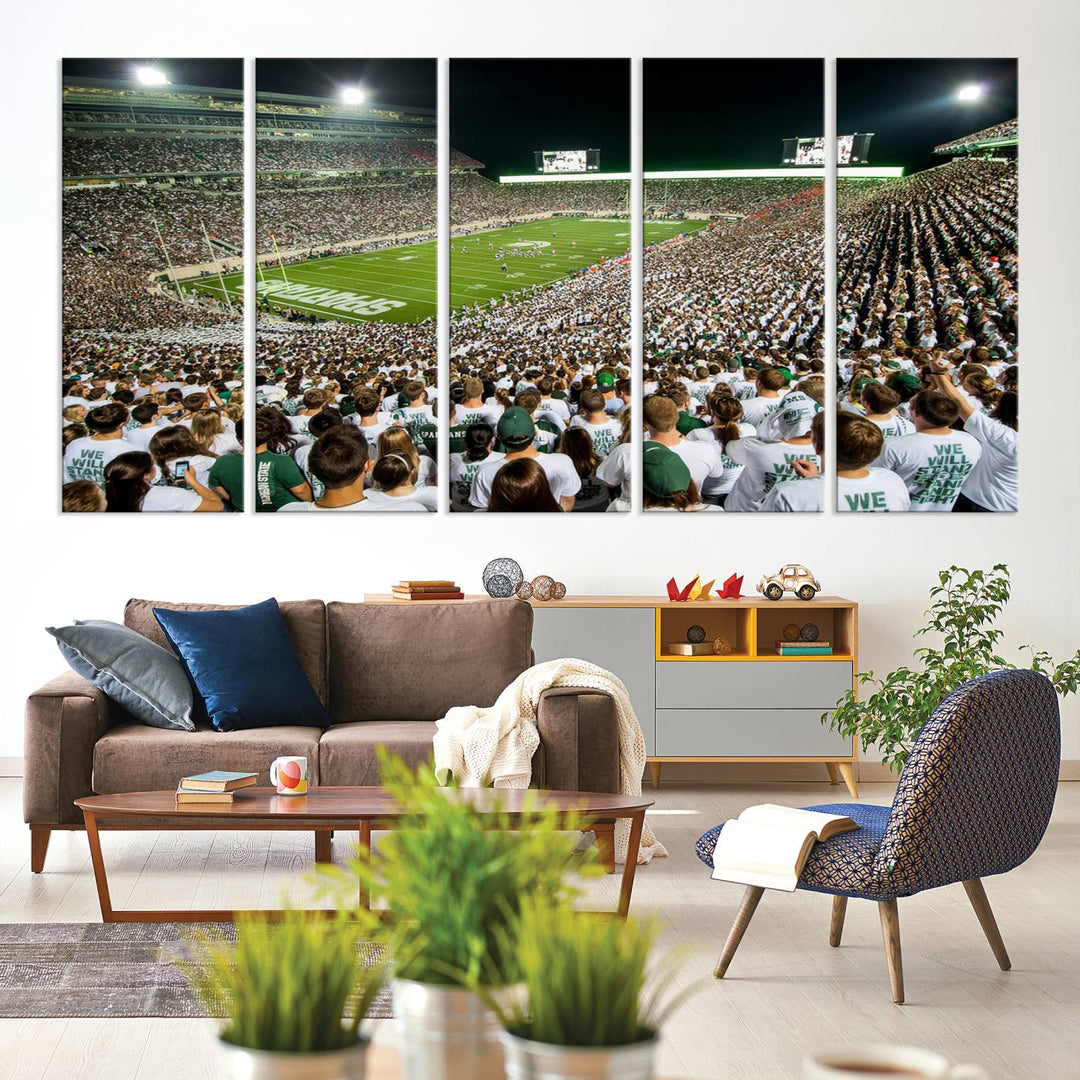 Michigan State Spartans Football Team Print - East Lansing Spartan Stadium Wall Art Canvas Print