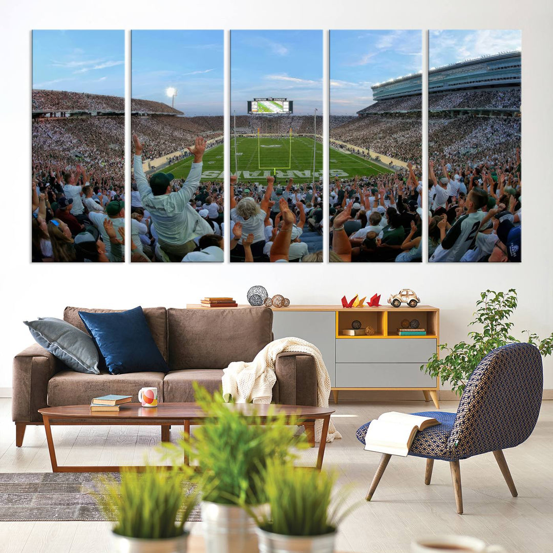 Michigan State Spartans Football Team Print - East Lansing Spartan Stadium Wall Art Canvas Print