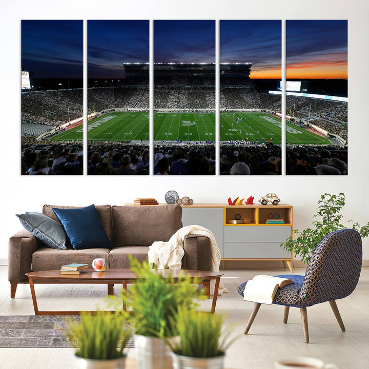 Michigan State Spartans Football Team Print - East Lansing Spartan Stadium Wall Art Canvas Print