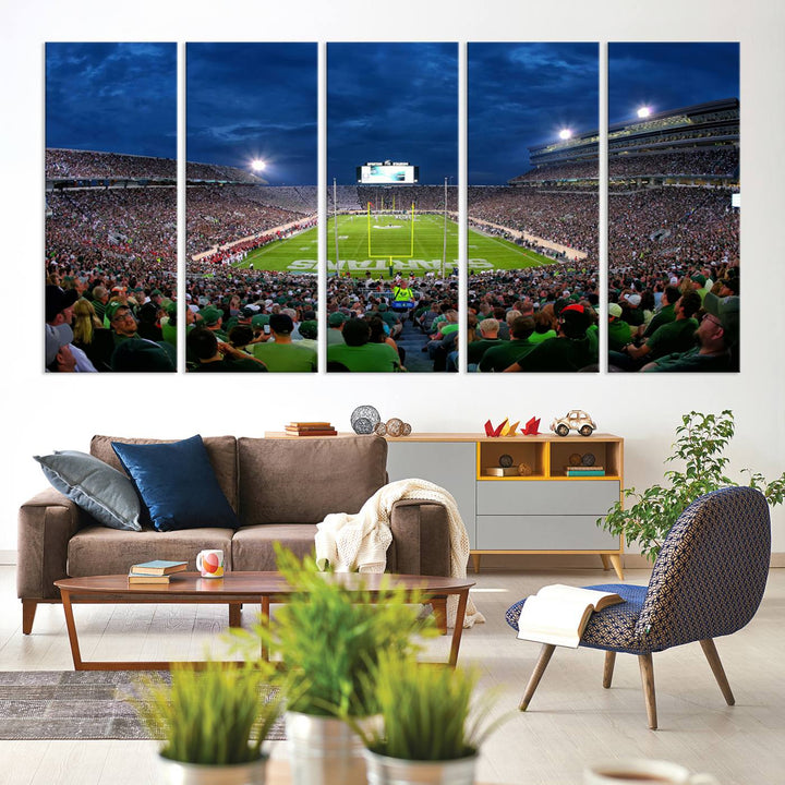 Michigan State Spartans Football Team Print - East Lansing Spartan Stadium Wall Art Canvas Print