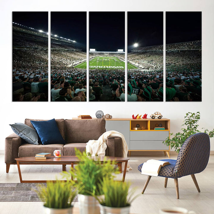 Michigan State Spartans Football Team Print - East Lansing Spartan Stadium Wall Art Canvas Print