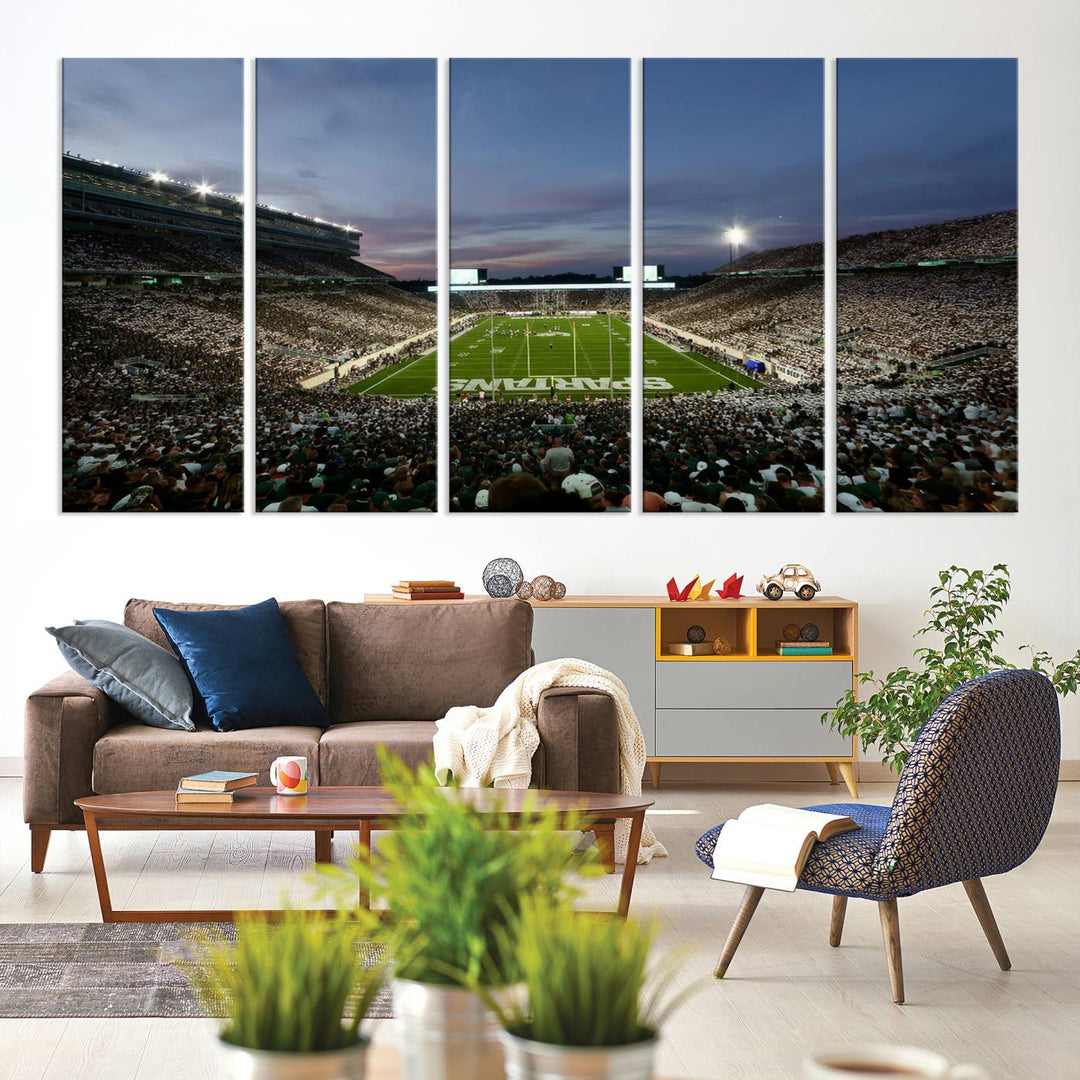 Michigan State Spartans Football Team Print - East Lansing Spartan Stadium Wall Art Canvas Print