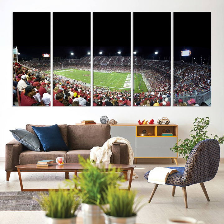 This Stanford University Cardinal Football Team canvas print, depicting fans in red filling Stanford Stadium at night, is perfect.