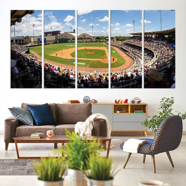 A baseball stadium under a blue sky, capturing the energy of The Texas A&M Aggies Athletics Kyle Field Wall Art.