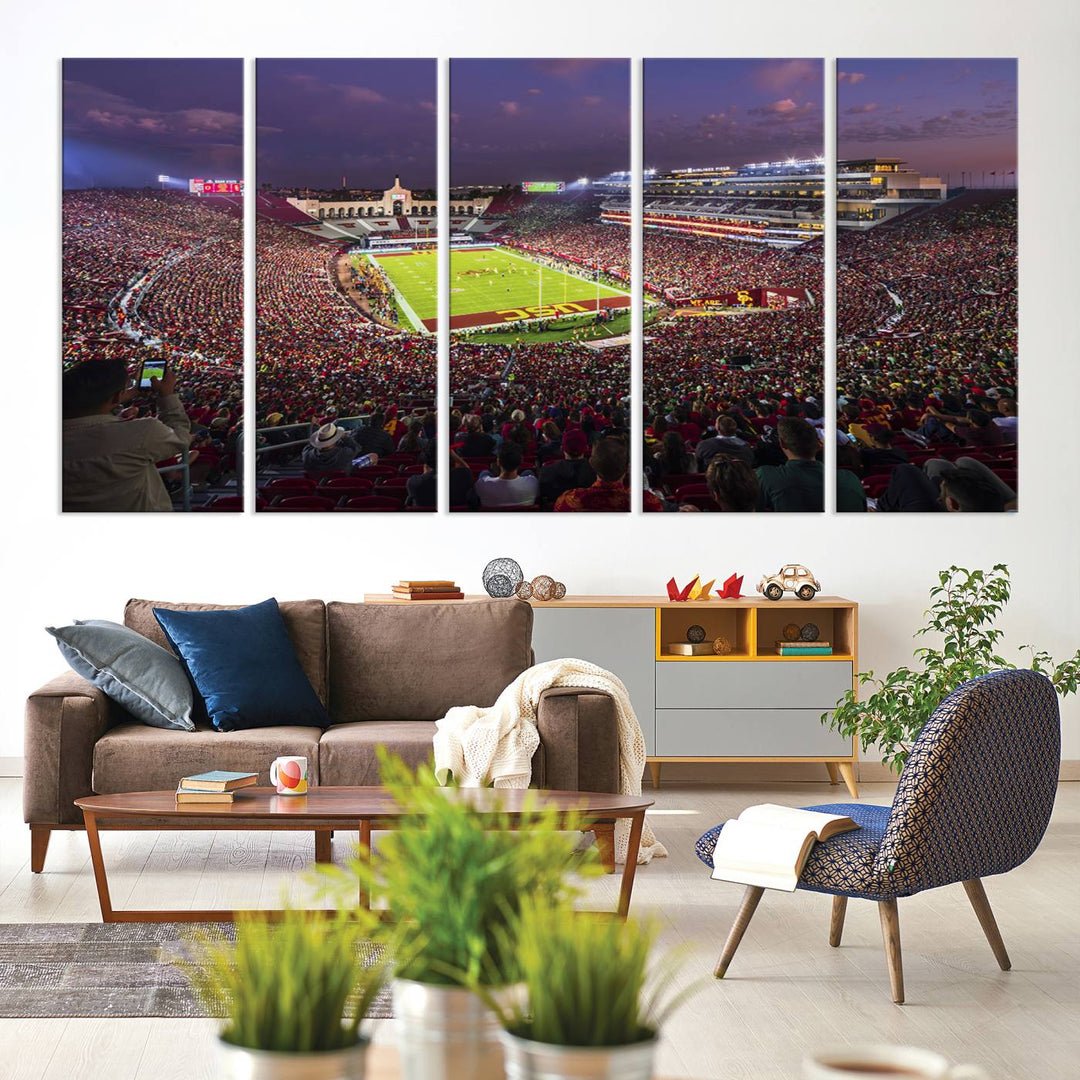 The University of Southern California USC Trojans Football Team Print - Los Angeles Memorial Coliseum Stadium Wall Art Canvas Print