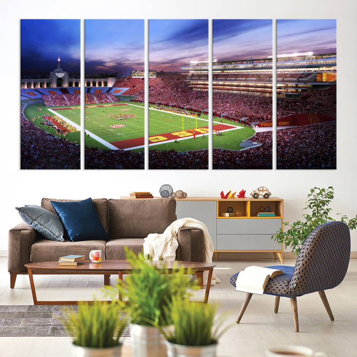 The University of Southern California USC Trojans Football Team Print - Los Angeles Memorial Coliseum Stadium Wall Art Canvas Print