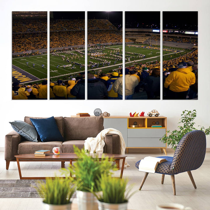 West Virginia Uni Mountaineers Football Canvas Wall Art Print.