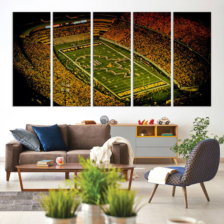 West Virginia University Mountaineers Football Team Print - Milan Puskar Stadium Canvas Print Wall Art, Morgantown City Print