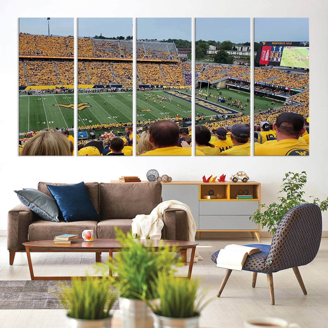 West Virginia University Mountaineers Football Team Print - Milan Puskar Stadium Canvas Print Wall Art, Morgantown Print