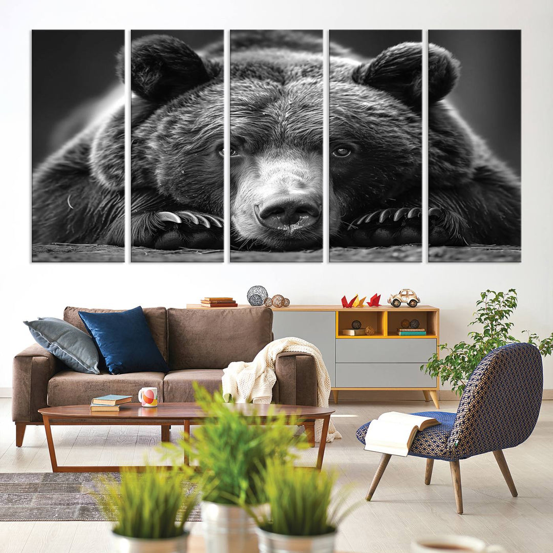 Resting Grizzly Bear Canvas Print | Ready to Hang Wall Art | Rustic Cabin & Farmhouse Decor | Wildlife Art