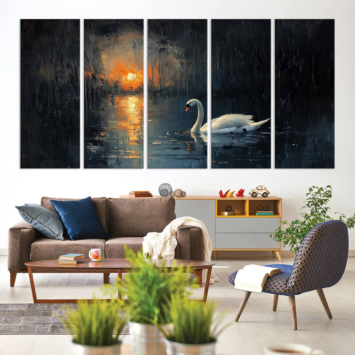 Abstract Swan on Water Wall Art Canvas Print - Elegant Nature Scene for Modern Home Decor