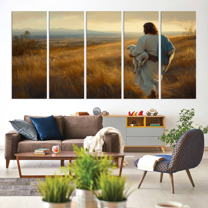 Jesus the Good Shepherd Wall Art Canvas Print - Inspirational Christian Religious Print for Prayer Room Decor