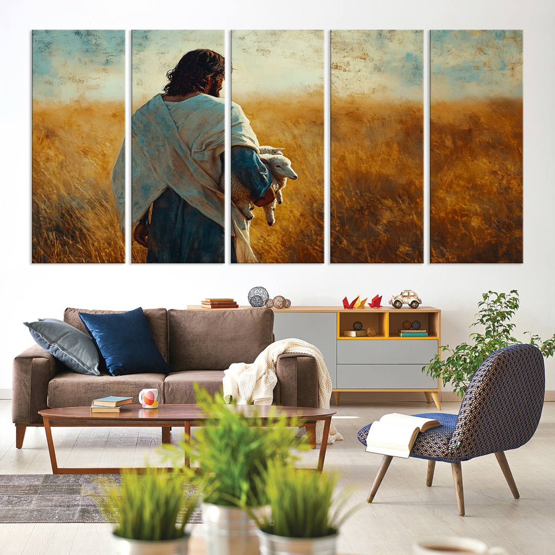 Jesus the Good Shepherd Wall Art Canvas Print - Inspirational Christian Religious Print for Prayer Room Decor