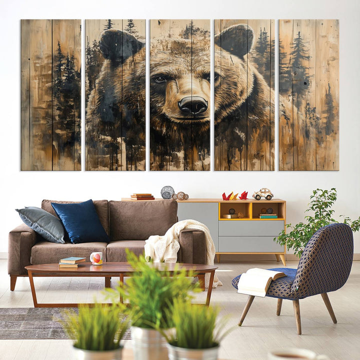 Rustic Bear Wall Art Canvas Print | Framed & Ready to Hang | Rustic Animal Artwork for Living Room, Office, Cabin, or Nature-Inspired Décor