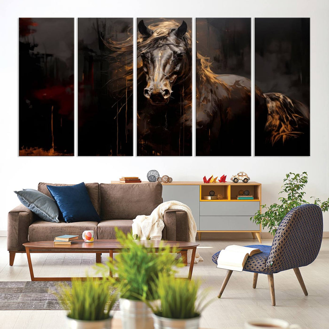 Abstract Black Horse Canvas Print | Abstract Equine Wall Art | Western Decor Print | Horse Lover Gift | Farmhouse & Cabin Wall Art