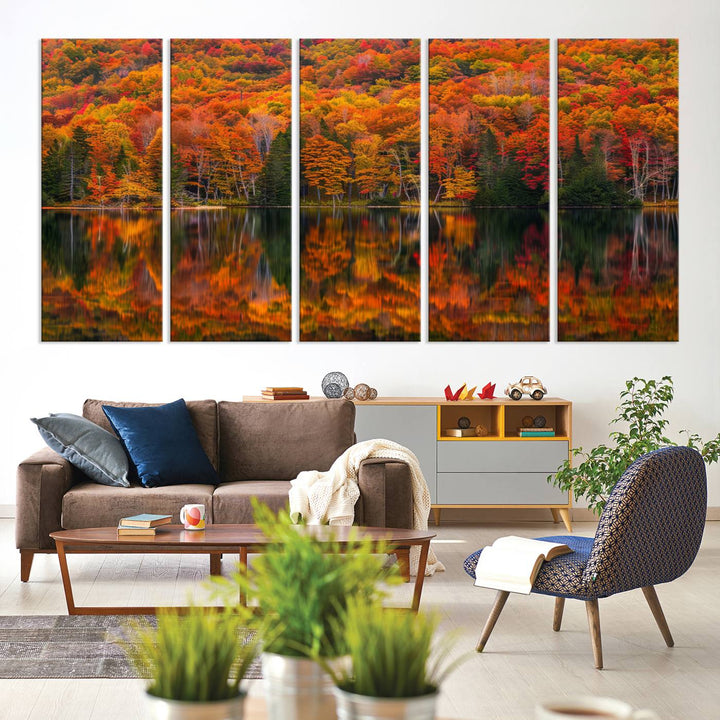 Autumn Reflection Canvas Print, Stunning Fall Foliage Wall Art, Serene Lake Landscape, Perfect Seasonal Decor Print