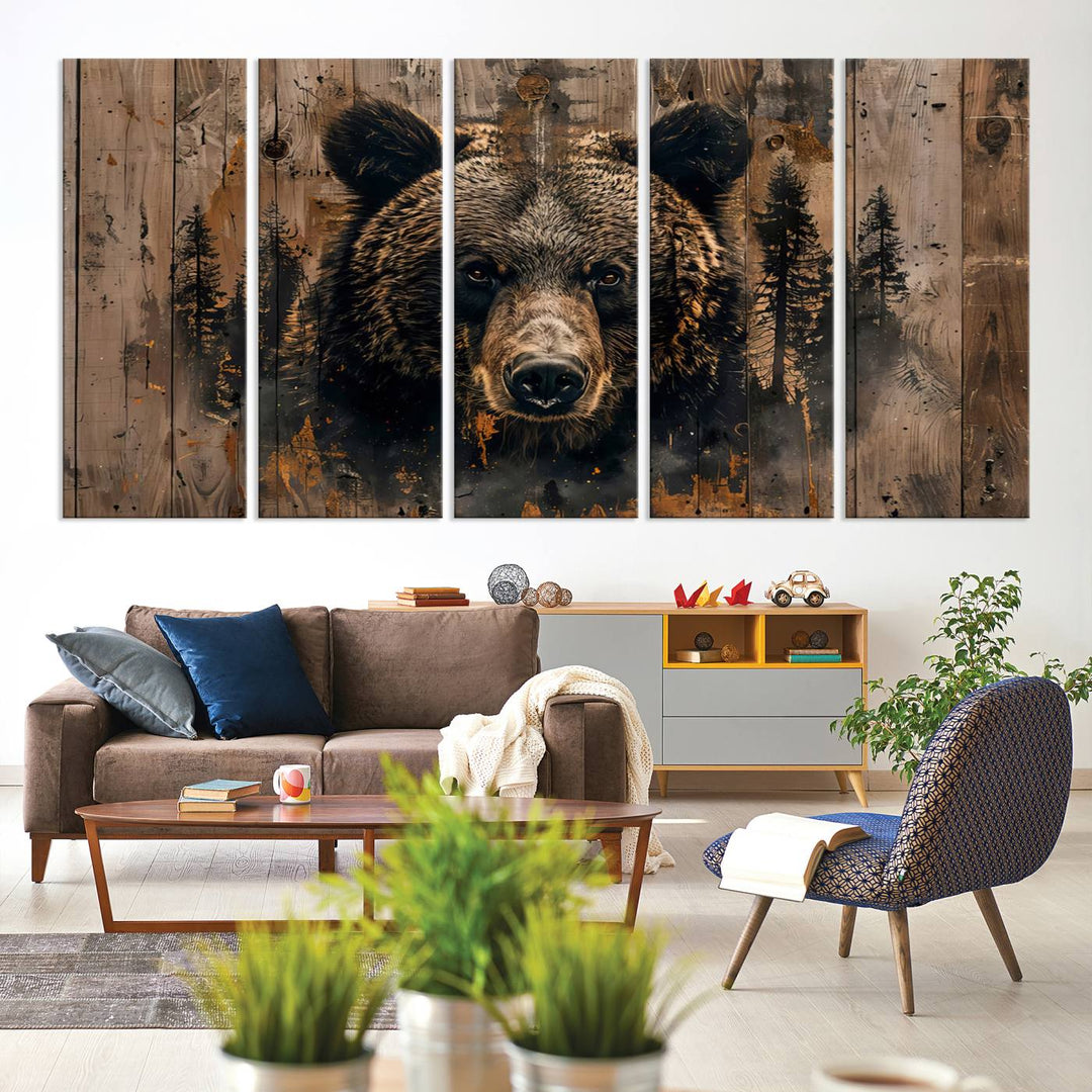 Rustic Bear Wall Art | Triptych Canvas Print | Rustic Cabin Wall Decor | Forest-Inspired Animal Art | Perfect for Farmhouse or Woodland Print