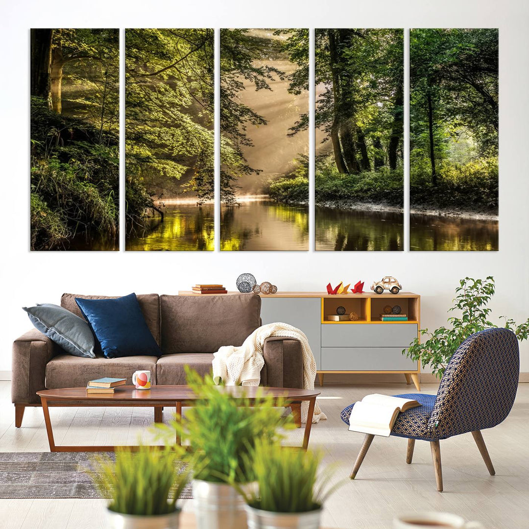 Forest River Landscape Wall Art | Ready to Hang Canvas Print | Perfect for Farmhouse Wall Decor, Cabin Wall Art, Nature-Inspired Home Décor