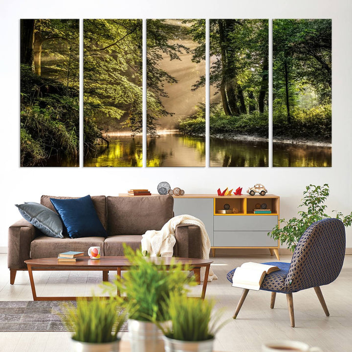 Forest River Landscape Wall Art | Ready to Hang Canvas Print | Perfect for Farmhouse Wall Decor, Cabin Wall Art, Nature-Inspired Home Décor