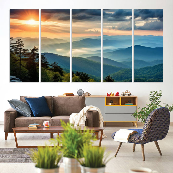 Sunrise Over Mountain Range Wall Art | Canvas Print Ready to Hang | Perfect for Farmhouse Wall Decor, Cabin Wall Art, Nature-Inspired Home