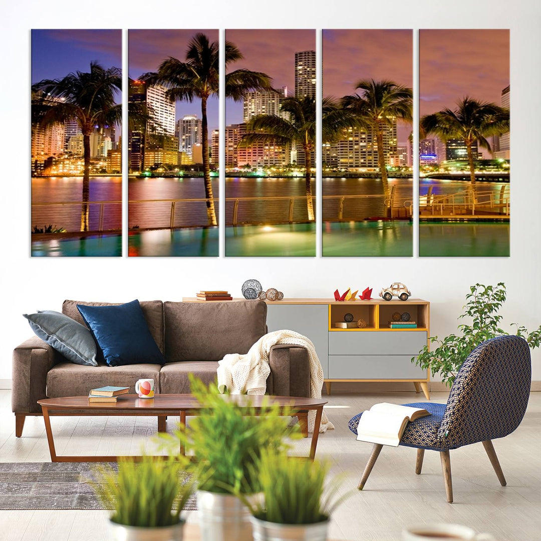 Wall Art MIAMI Canvas Print Miami Skyline with Palms