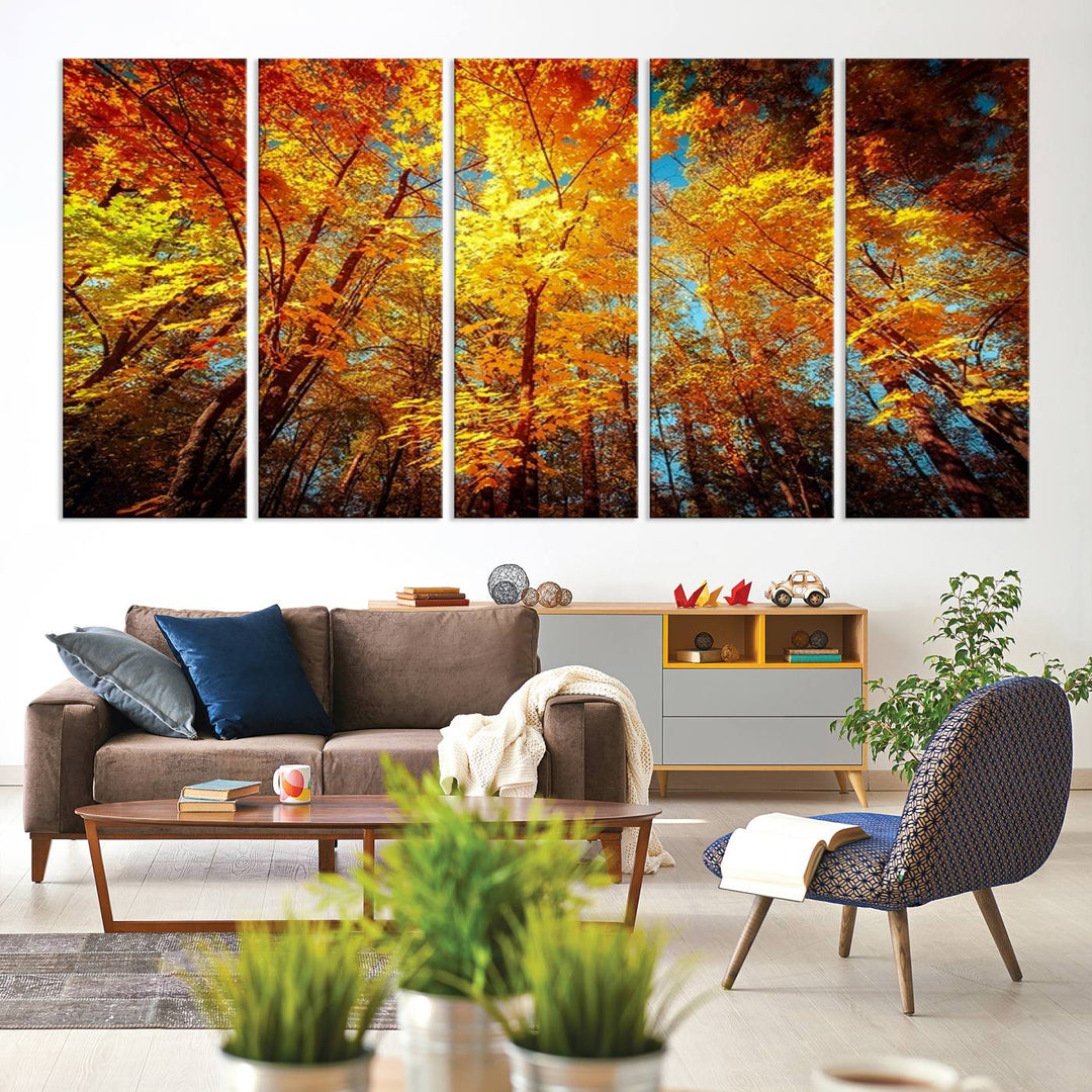 Forest View at Fall Wall Art hangs prominently, showcasing its beauty.