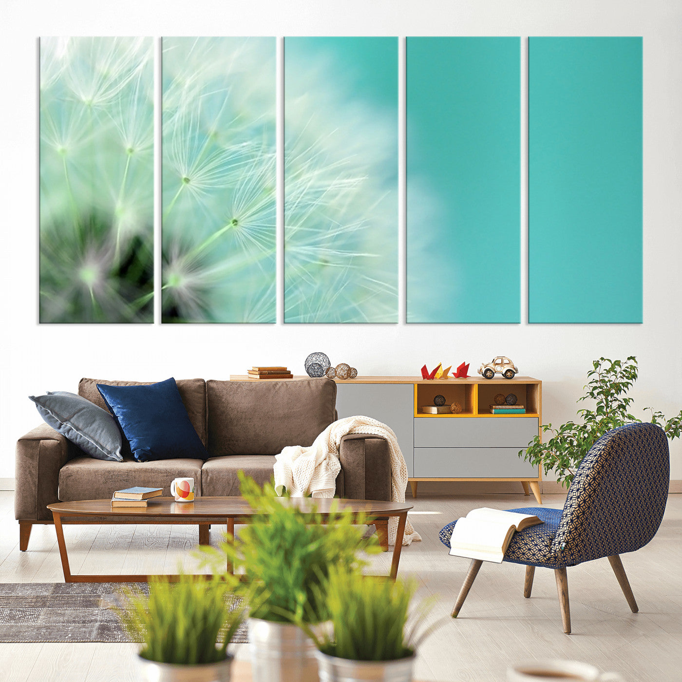 26056-MGV-CV-60X31-5P-DANDELION Flower Wall Art Canvas Print, Canvas Dandelion Floral Wall Art