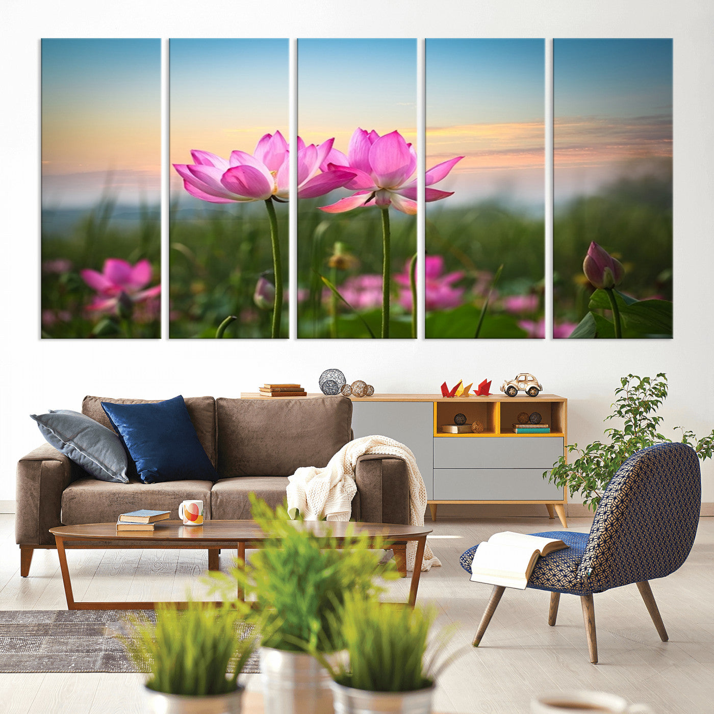 64234-MGV-CV-80X40-5P-Pink Flower on the Mountain Canvas Print, Framed Pink Flower Canvas Wall Art