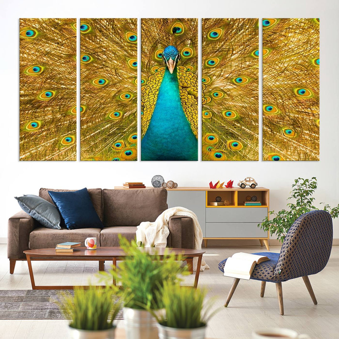 The Peacock Wall Art Canvas Print adorns a bright wall.