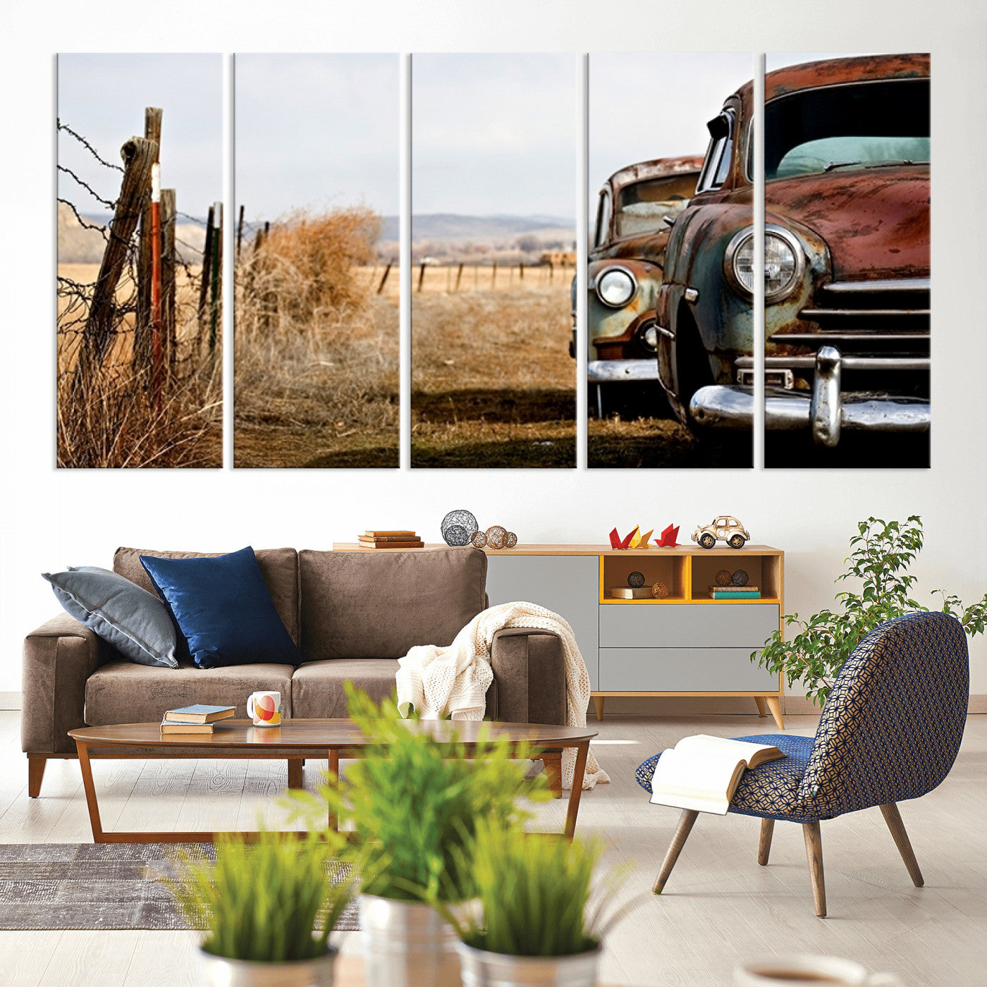 33308-MGV-CV-80X40-5P-Classic Cars Vintage Wall Art Canvas Print