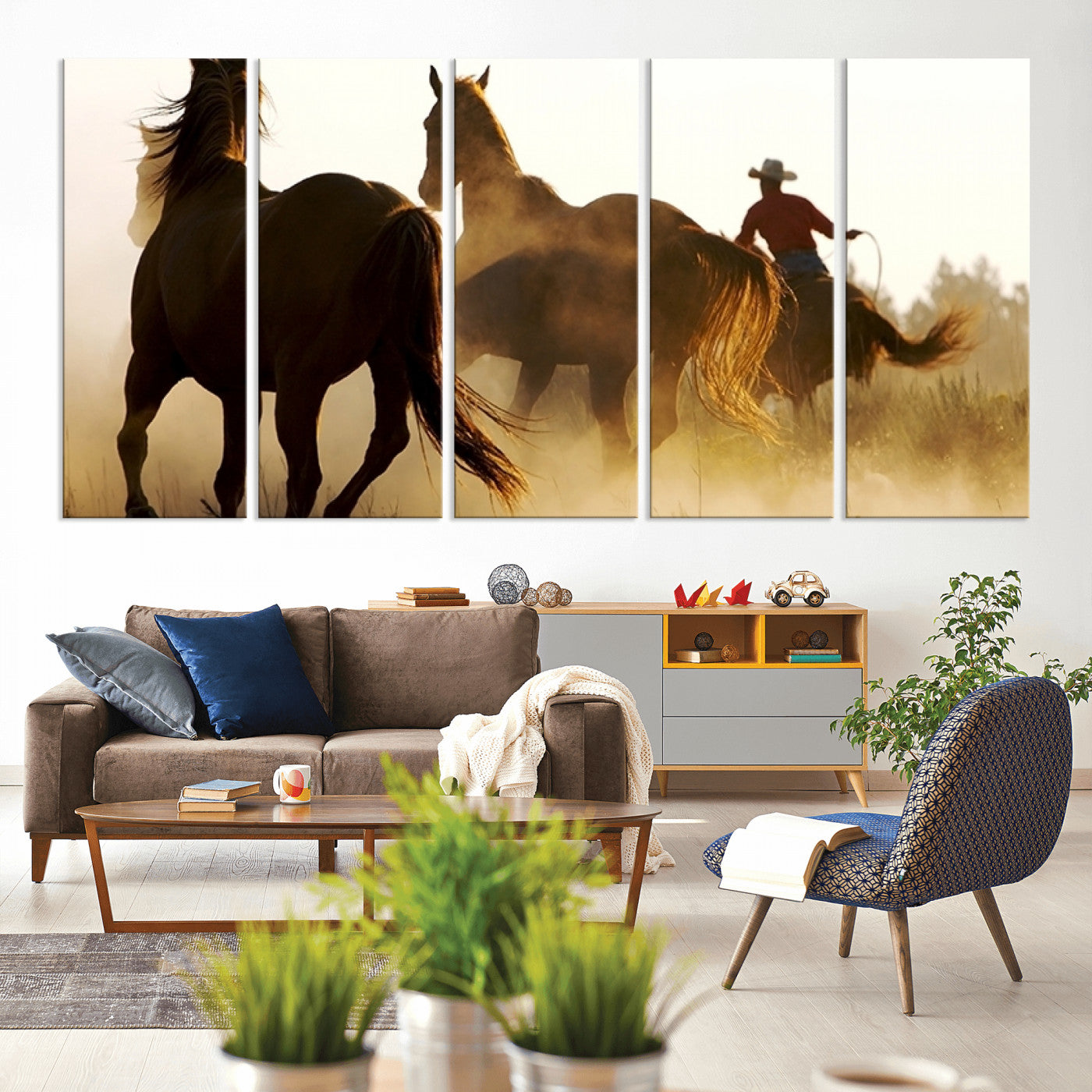 49068-MGV-CV-60X31-5P-Horses and Cowboys Wall Art Canvas Print