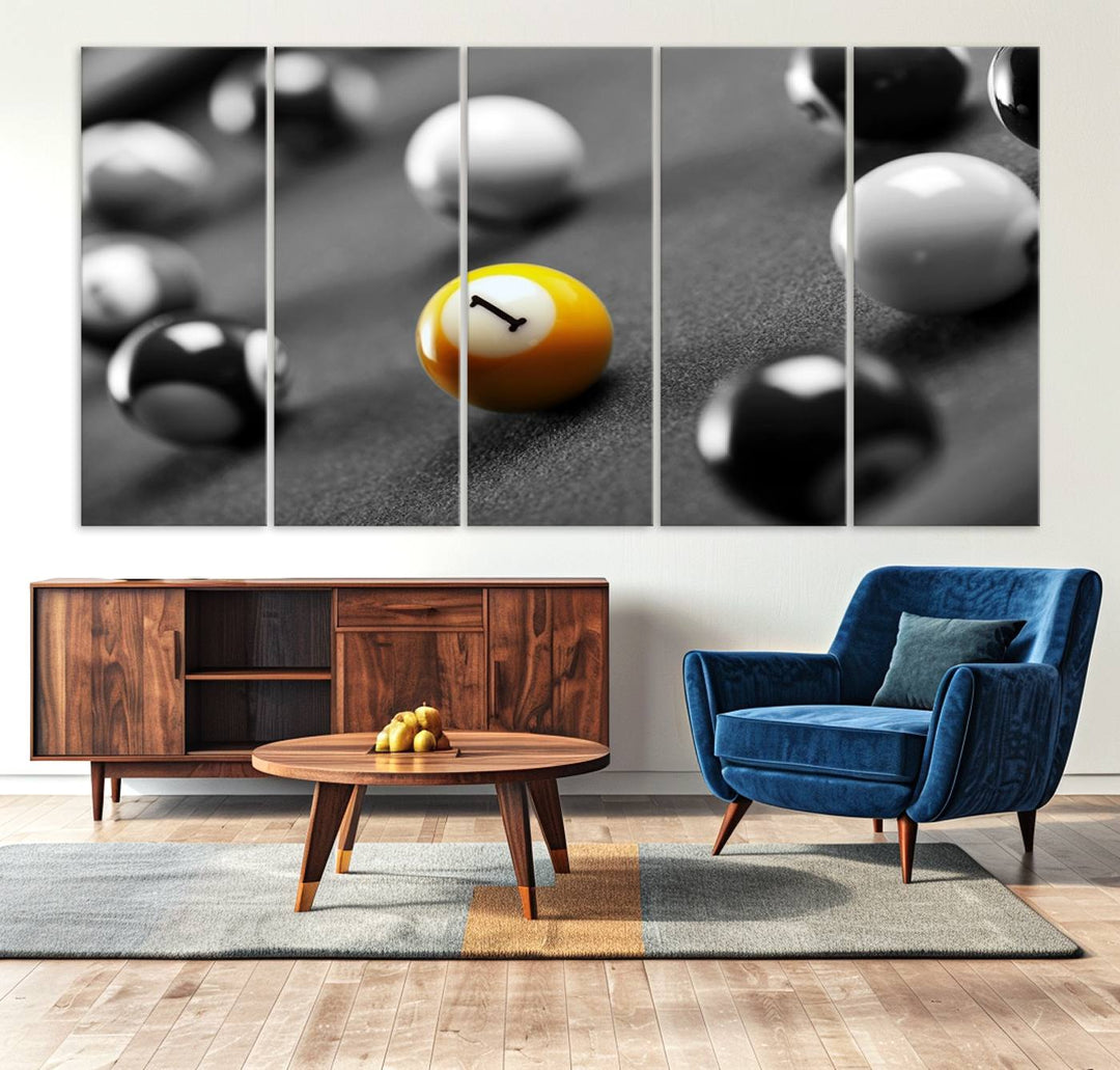 The Black and White Concept Billiard Balls Canvas Print elevates the space with museum-quality charm.