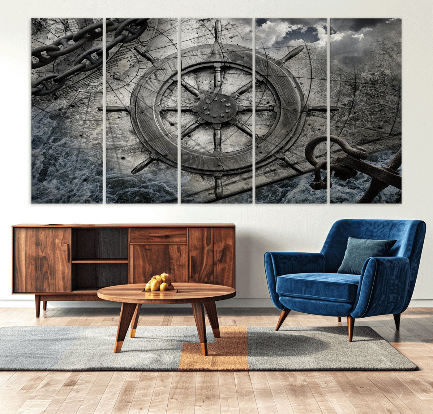 36770-MGV-CV-36X24-Ship Steering Wheel Vintage Wall Art Canvas Print
