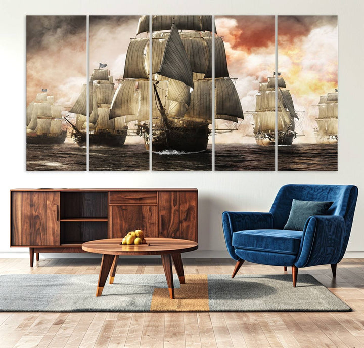 Pirate Fleet Canvas Print of ships at sea.