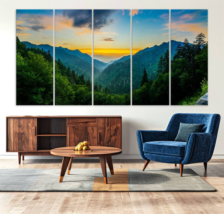 The Glamorous Landscape Canvas Wall Art is featured in the dining room.