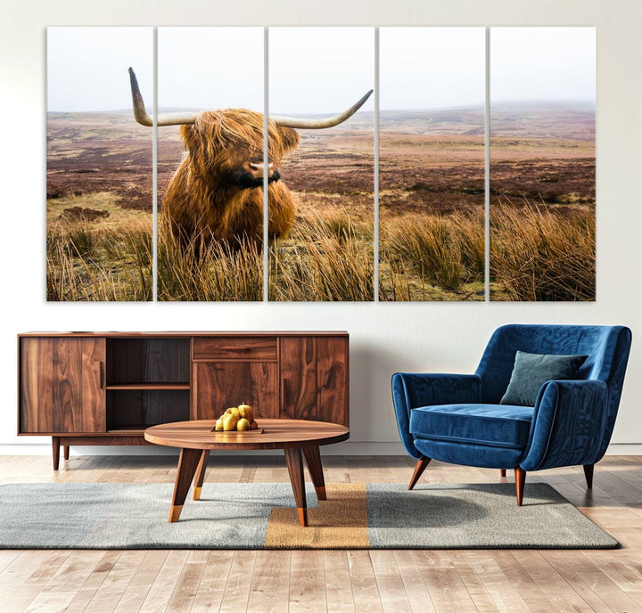 A ready-to-hang Scottish Highland Cow Cattle Canvas Wall Art.