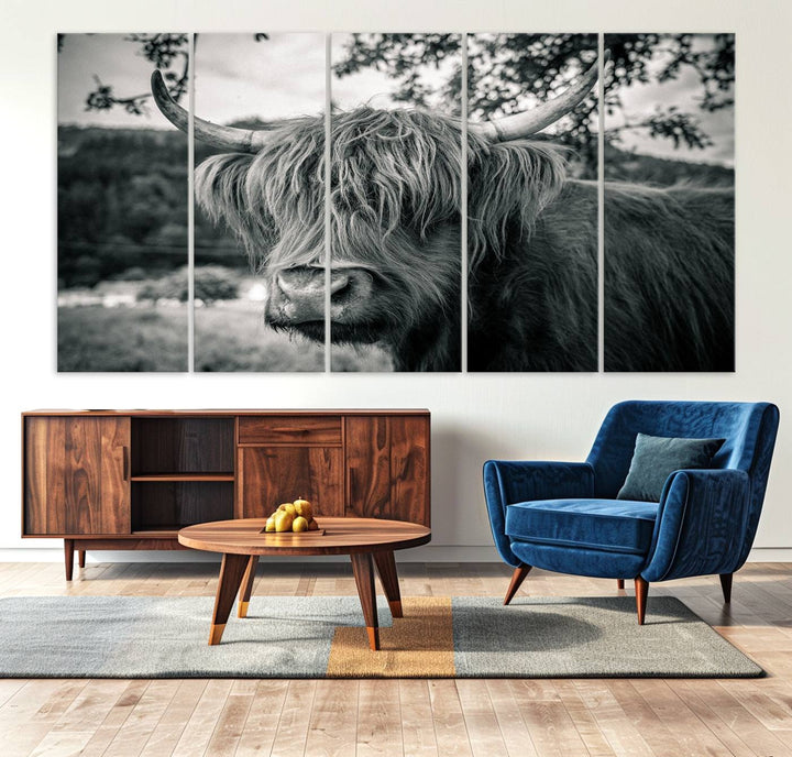 The Highland Cow Wall Art Canvas Print is displayed.