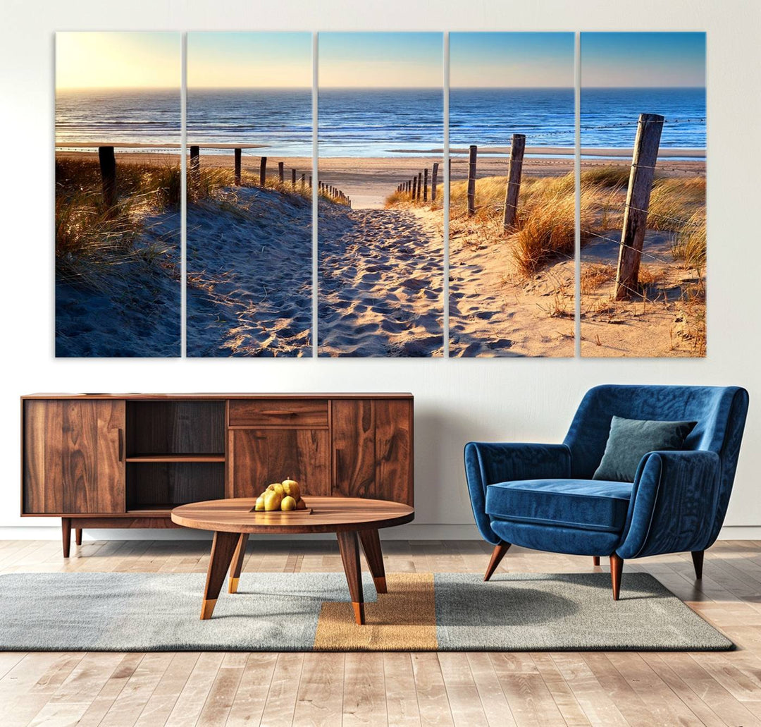 Tropical Beach Sunset Canvas Art, Ocean Waves and Sandy Shoreline Wall Art, Large Beach Decor for Coastal Homes