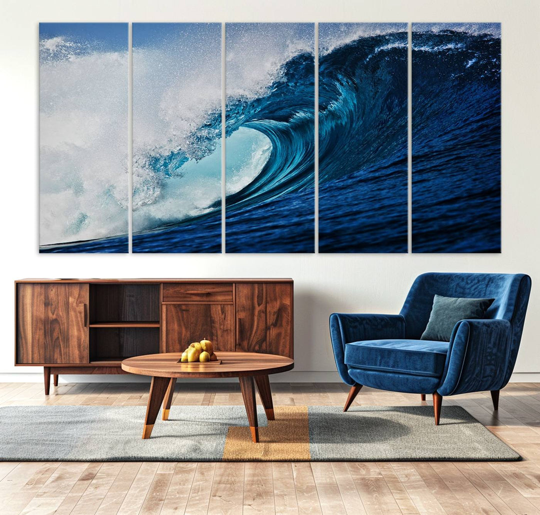 Ocean Wave at Sunset Canvas Art, Large Wall Print of Vibrant Water Waves, Coastal Art for Living Room and Dining Room Decor