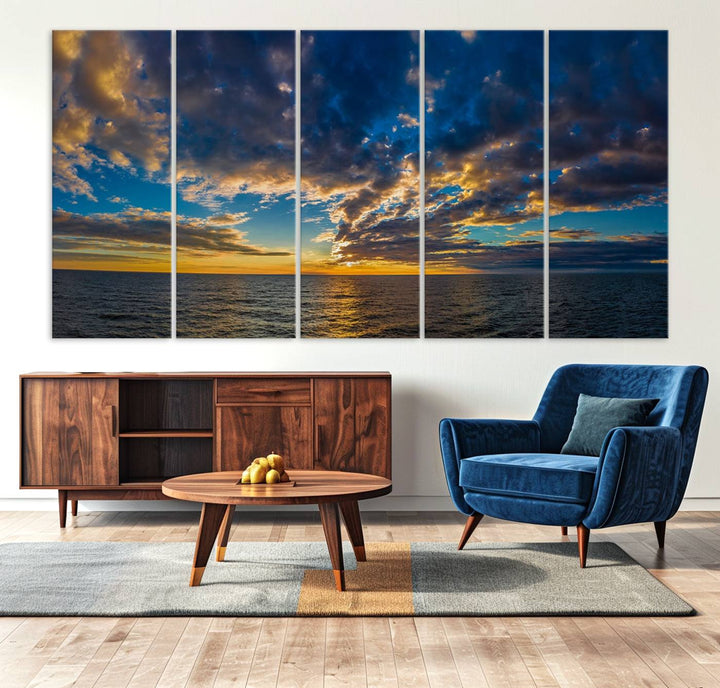 Dramatic Ocean Sunset Canvas Art, Panoramic Seascape Wall Art, Giclee Canvas Print with Canon Quality for Coastal Decor