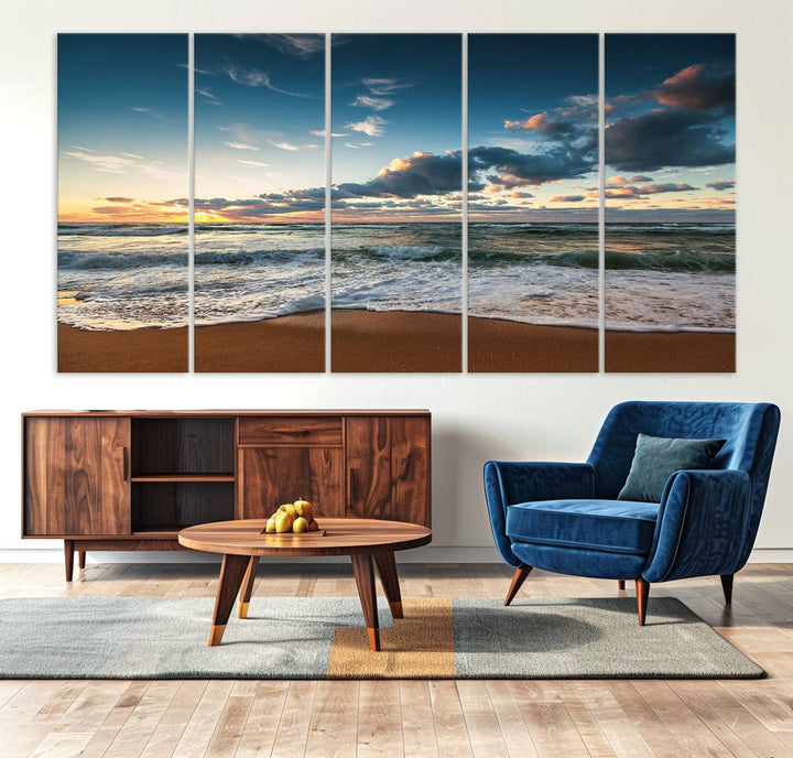 Ocean Beach Wall Art Canvas Print hangs prominently.