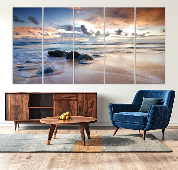 The Serene Weather On The Beach wall art canvas is ready to hang.