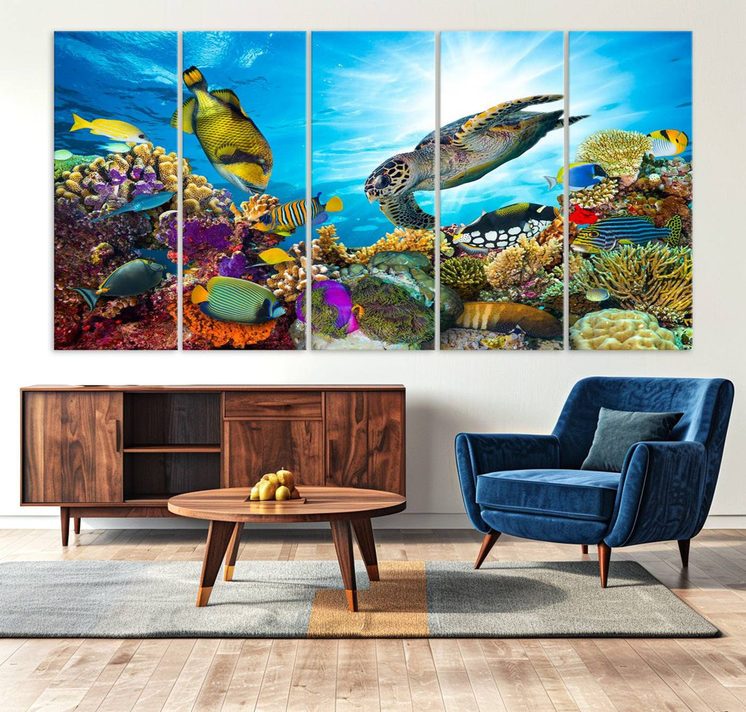 Aquatic Life Sea Turtles Fish Wall Art on canvas, perfect for adding a touch of marine beauty to your space.