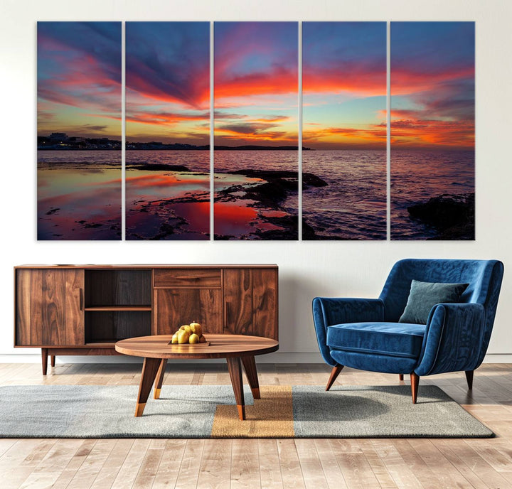 The Glorious Sunset on The Beach canvas print adorns the dining room.