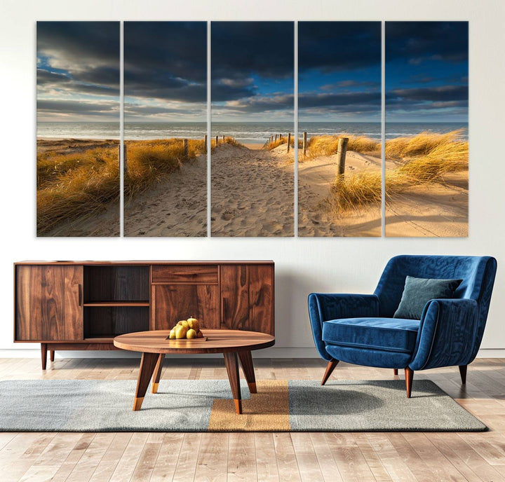 Museum-quality Ocean Beach Dark Clouds canvas print.