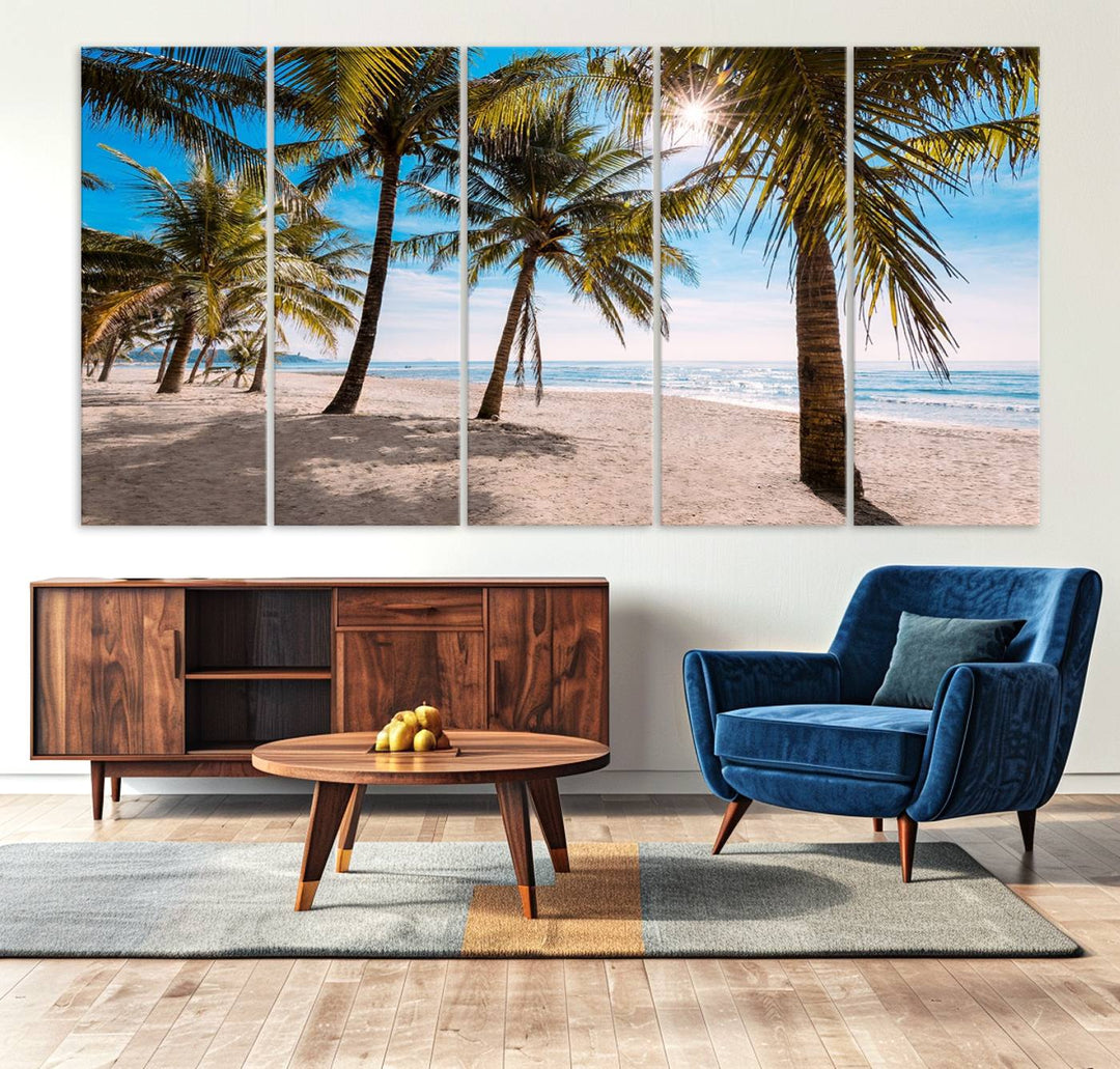 The Palm Beach Tropical Island Canvas Print is perfect wall art for a sunny beach vibe.