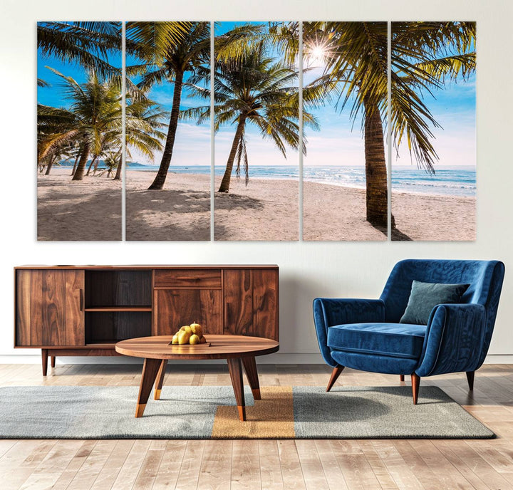 The Palm Beach Tropical Island Canvas Print is perfect wall art for a sunny beach vibe.