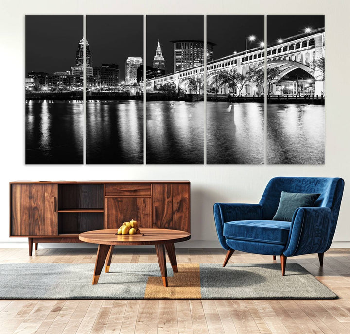 The Cleveland Night Skyline Canvas Print hangs prominently.