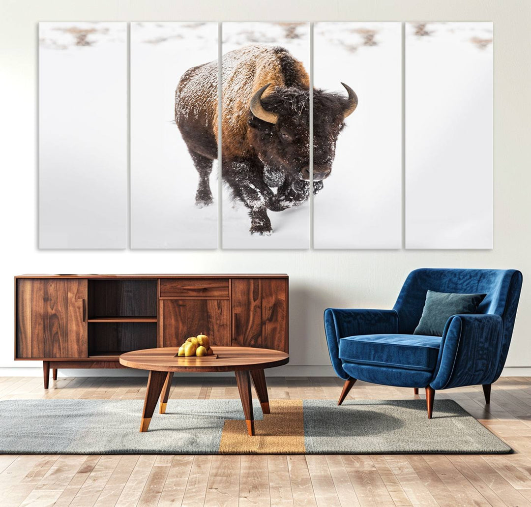 Bison Winter Wall Art Canvas Print for farmhouse decor.