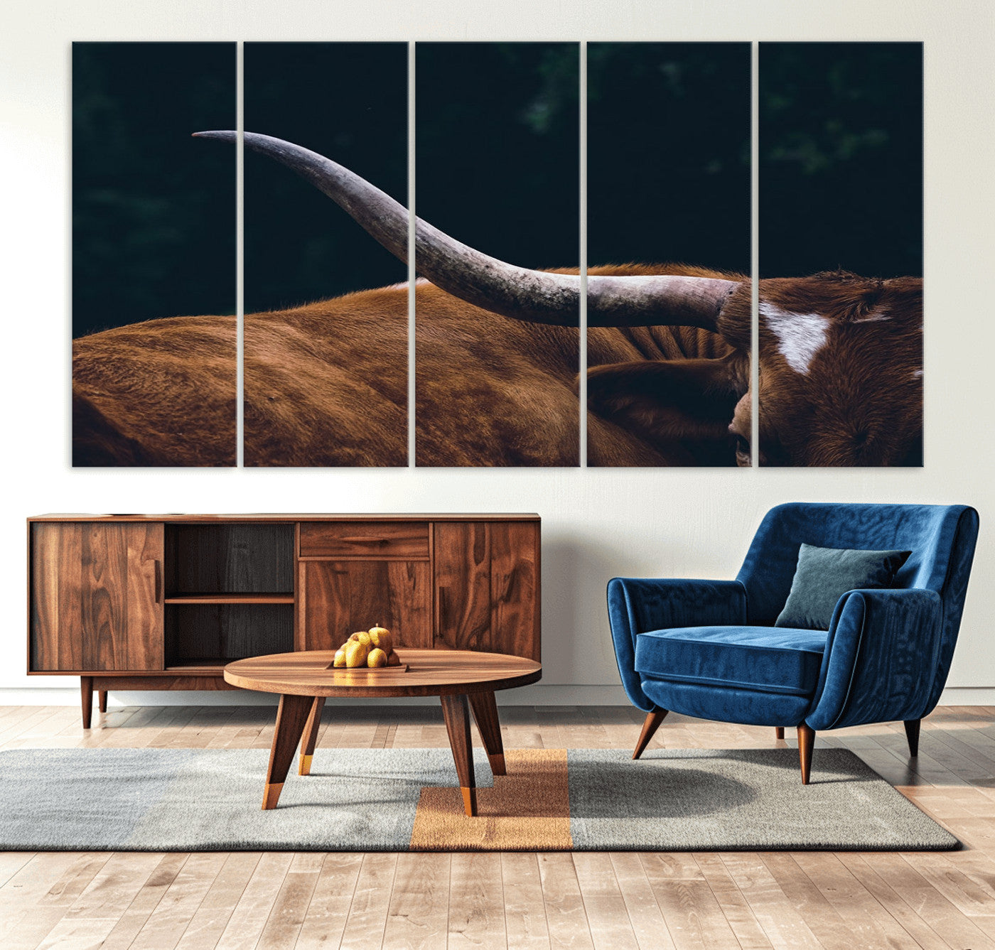 MGV-CV-60X31-5P - Texas Longhorn Bull Wall Art Canvas Print - Large Framed Canvas Wall Art, Animal Print for Rustic Home or Office Décor, Farmhouse Cabin Wall Decor